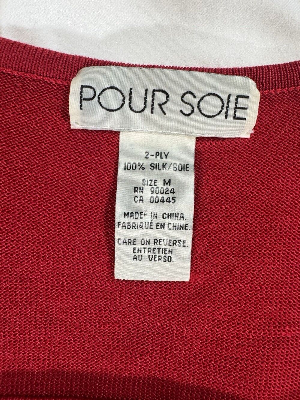 Pour Soie 100% Silk Knit Top Red Short Sleeve Sweater Lightweight Classic M - Picture 5 of 6
